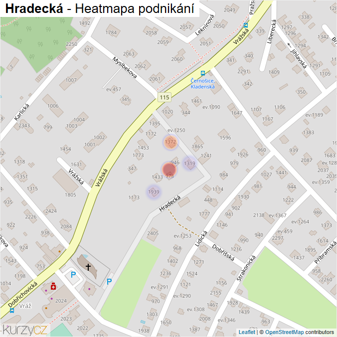 Mapa Hradecká - Firmy v ulici.