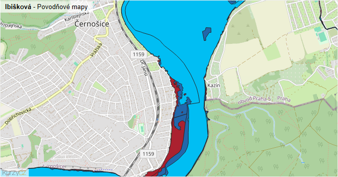 Ibišková - záplavové mapy stoleté vody