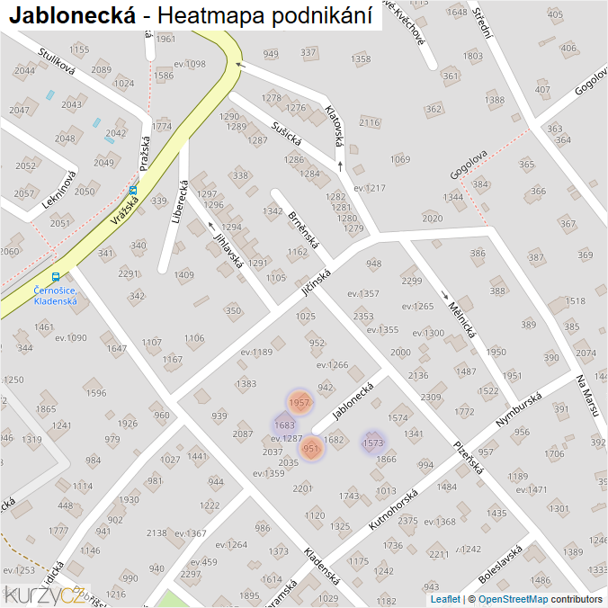 Mapa Jablonecká - Firmy v ulici.