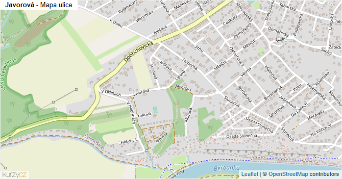 Javorová - mapa ulice