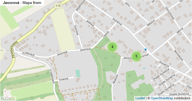 Javorová - mapa firem