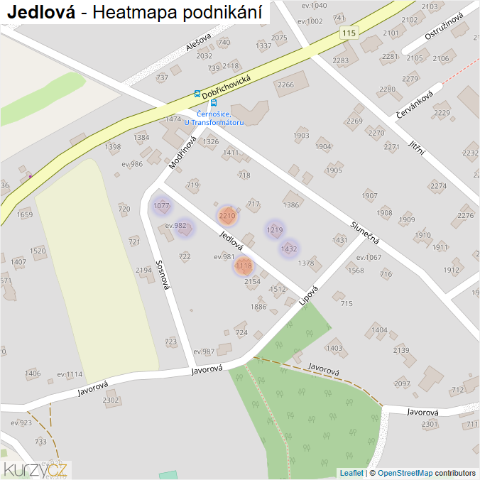 Mapa Jedlová - Firmy v ulici.