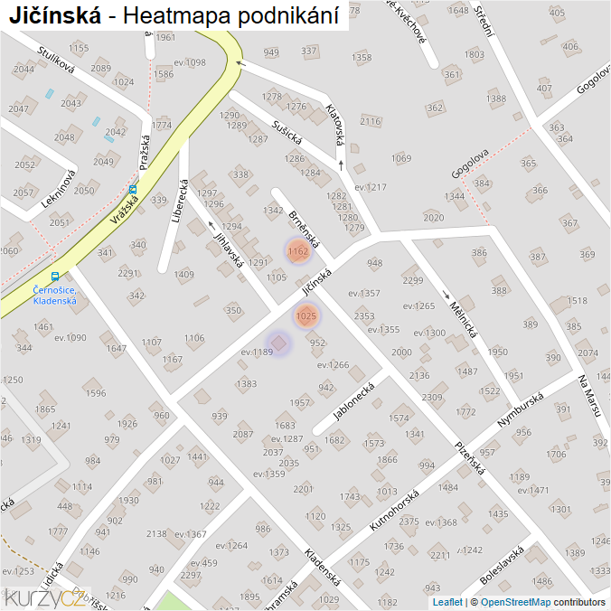 Mapa Jičínská - Firmy v ulici.