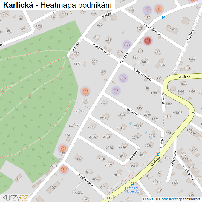 Mapa Karlická - Firmy v ulici.
