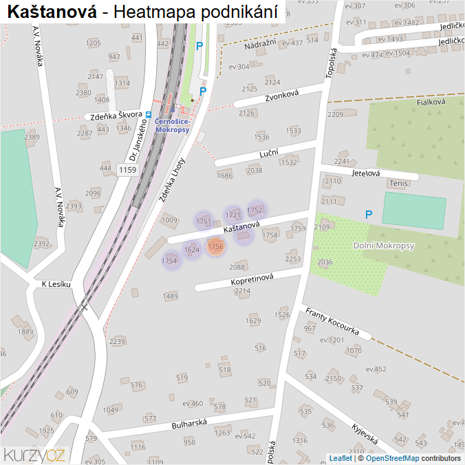 Mapa Kaštanová - Firmy v ulici.