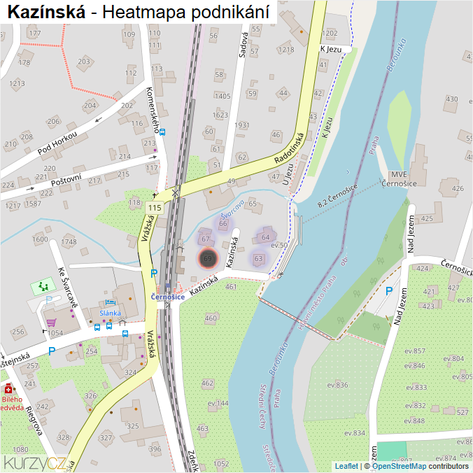 Mapa Kazínská - Firmy v ulici.