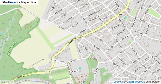 Modřínová - mapa ulice