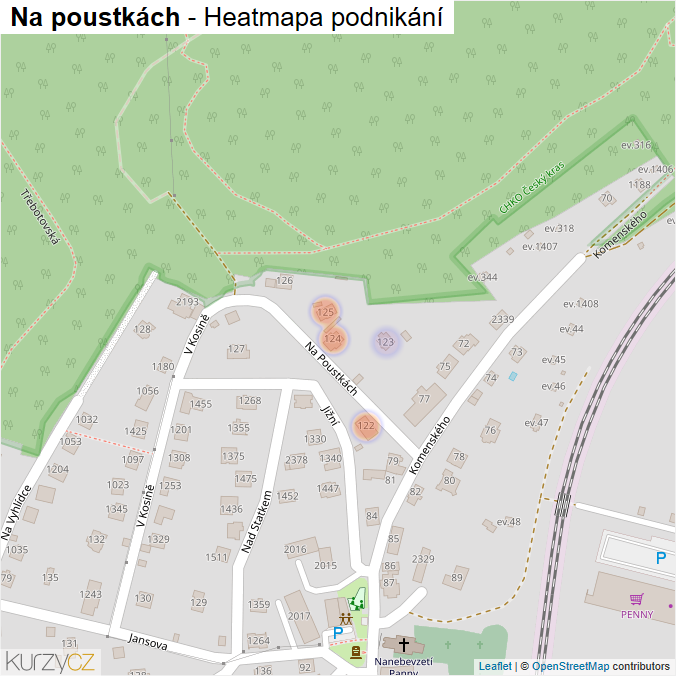 Mapa Na poustkách - Firmy v ulici.