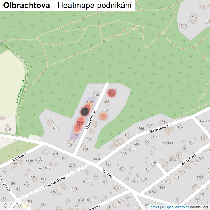 Mapa Olbrachtova - Firmy v ulici.