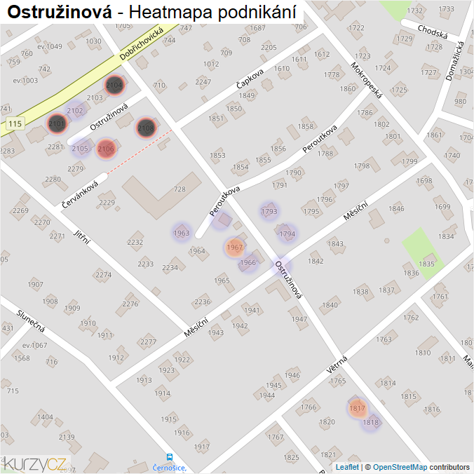 Mapa Ostružinová - Firmy v ulici.