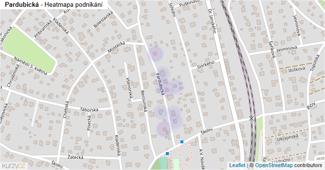 Pardubická - mapa podnikání