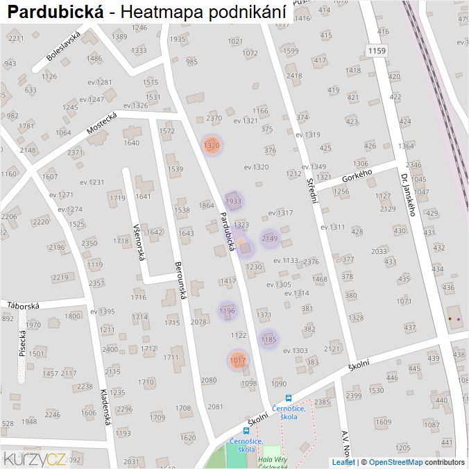 Mapa Pardubická - Firmy v ulici.
