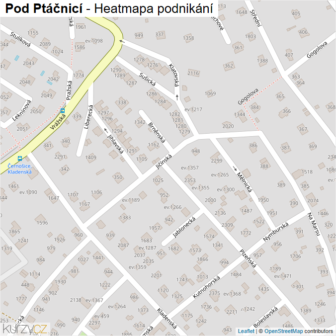 Mapa Pod Ptáčnicí - Firmy v ulici.