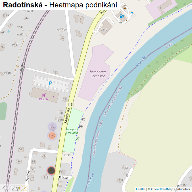 Mapa Radotínská - Firmy v ulici.