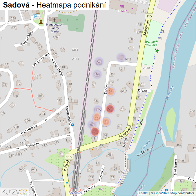 Mapa Sadová - Firmy v ulici.