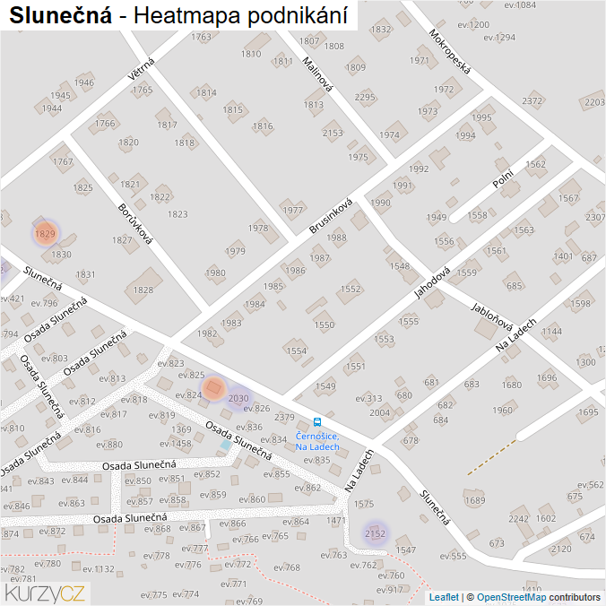 Mapa Slunečná - Firmy v ulici.