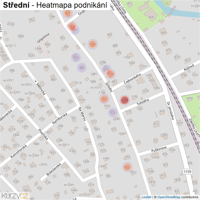 Mapa Střední - Firmy v ulici.