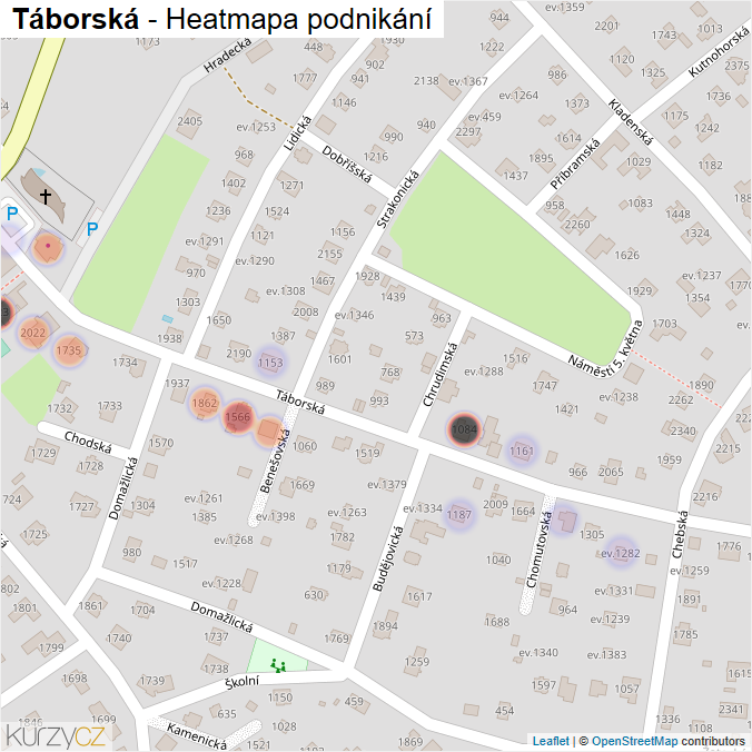 Mapa Táborská - Firmy v ulici.