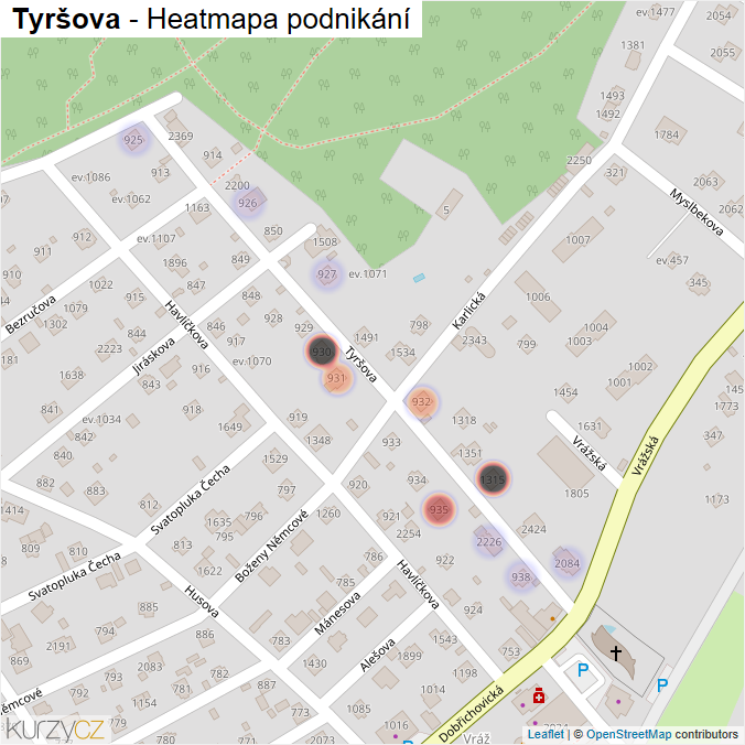 Mapa Tyršova - Firmy v ulici.