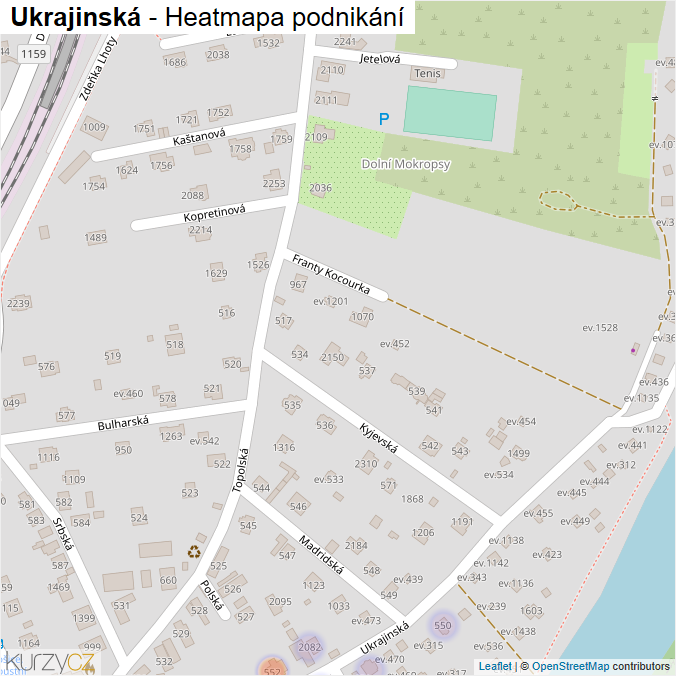 Mapa Ukrajinská - Firmy v ulici.