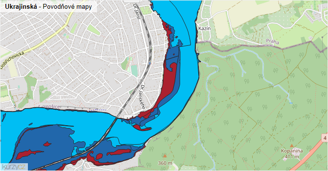 Ukrajinská - záplavové mapy stoleté vody