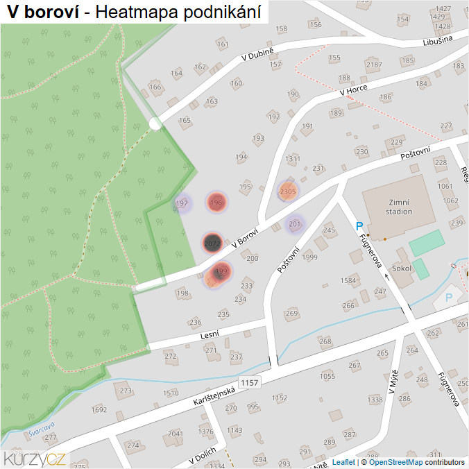 Mapa V boroví - Firmy v ulici.