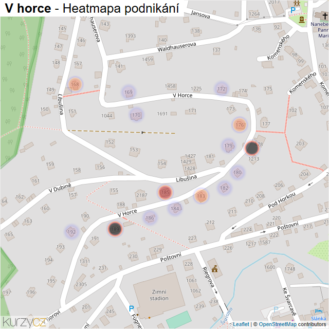 Mapa V horce - Firmy v ulici.