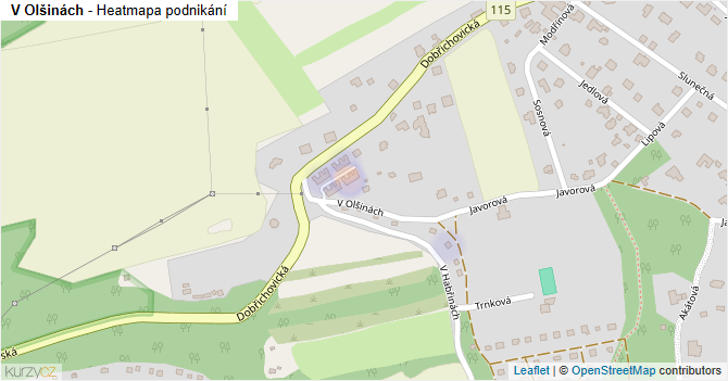V Olšinách - mapa podnikání