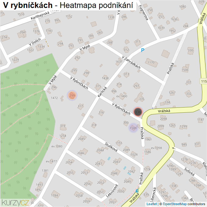 Mapa V rybníčkách - Firmy v ulici.