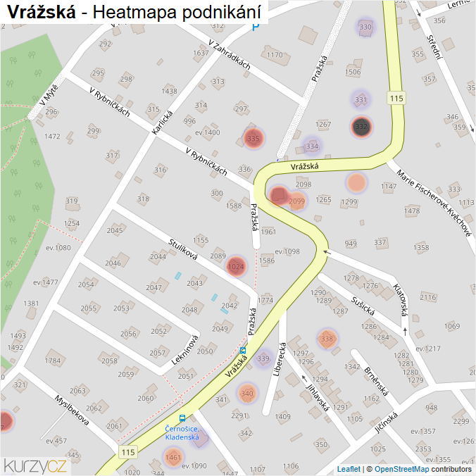 Mapa Vrážská - Firmy v ulici.