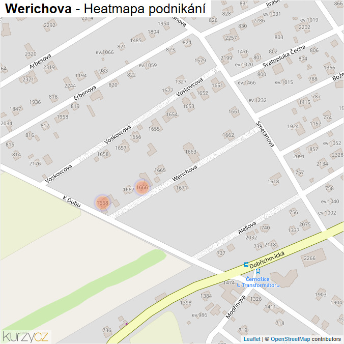 Mapa Werichova - Firmy v ulici.