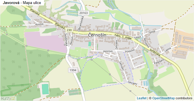 Javorová - mapa ulice