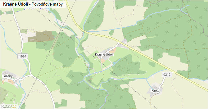 Krásné Údolí - záplavové mapy stoleté vody