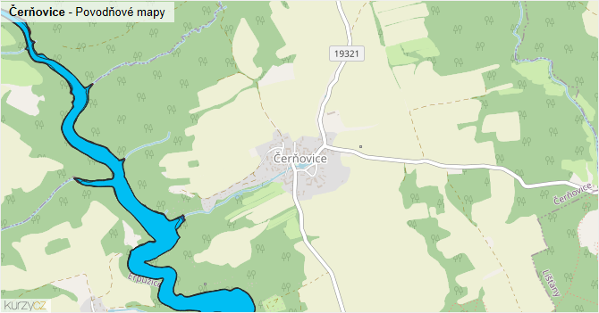 Čerňovice - záplavové mapy stoleté vody