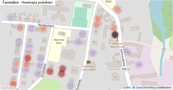 Černožice - mapa podnikání