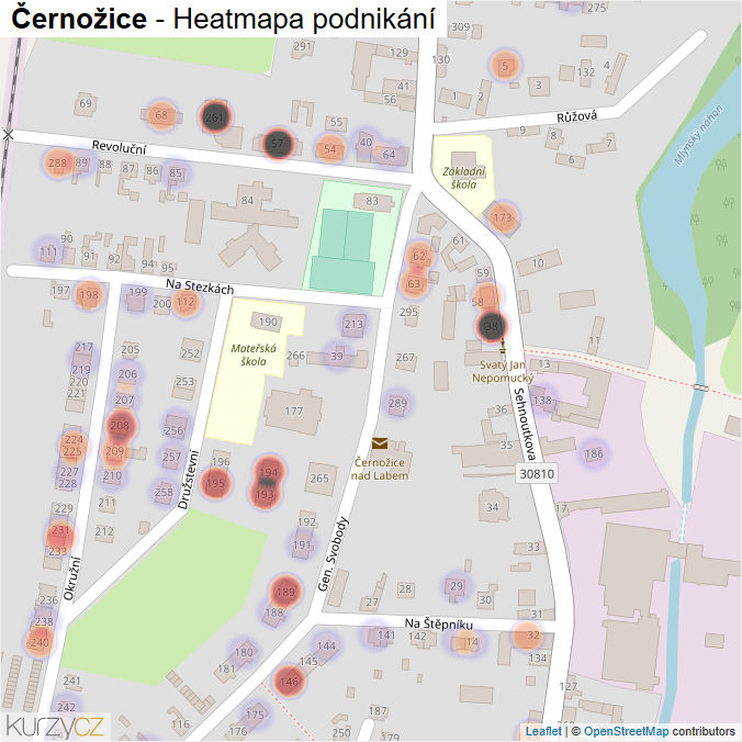 Mapa Černožice - Firmy v části obce.