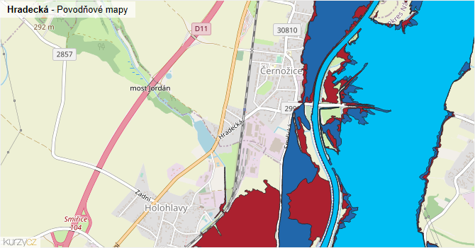 Hradecká - záplavové mapy stoleté vody