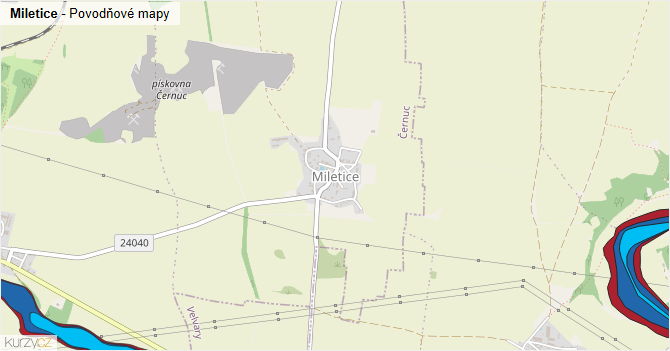 Miletice - záplavové mapy stoleté vody