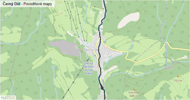 Černý Důl - záplavové mapy stoleté vody