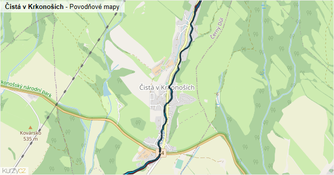 Čistá v Krkonoších - záplavové mapy stoleté vody