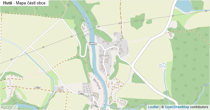 Hutě - mapa části obce