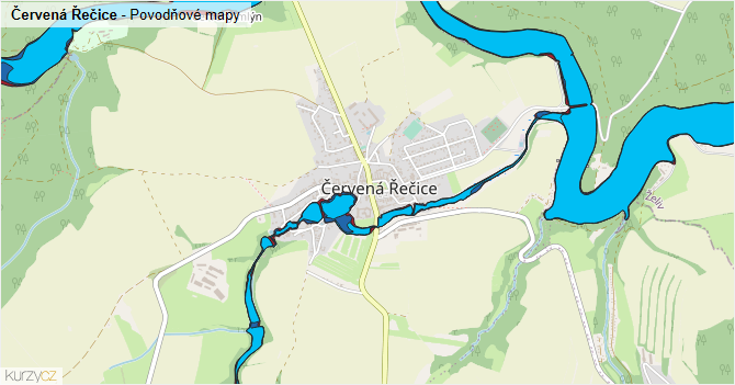 Červená Řečice - záplavové mapy stoleté vody