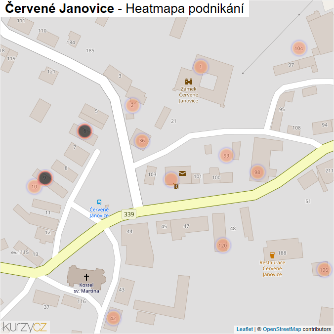 Mapa Červené Janovice - Firmy v obci.
