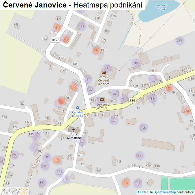 Mapa Červené Janovice - Firmy v části obce.