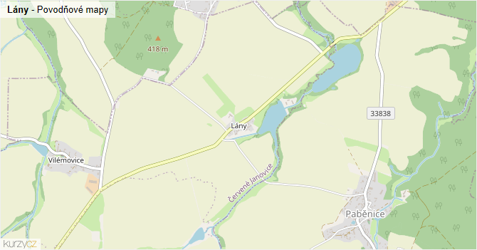Lány - záplavové mapy stoleté vody
