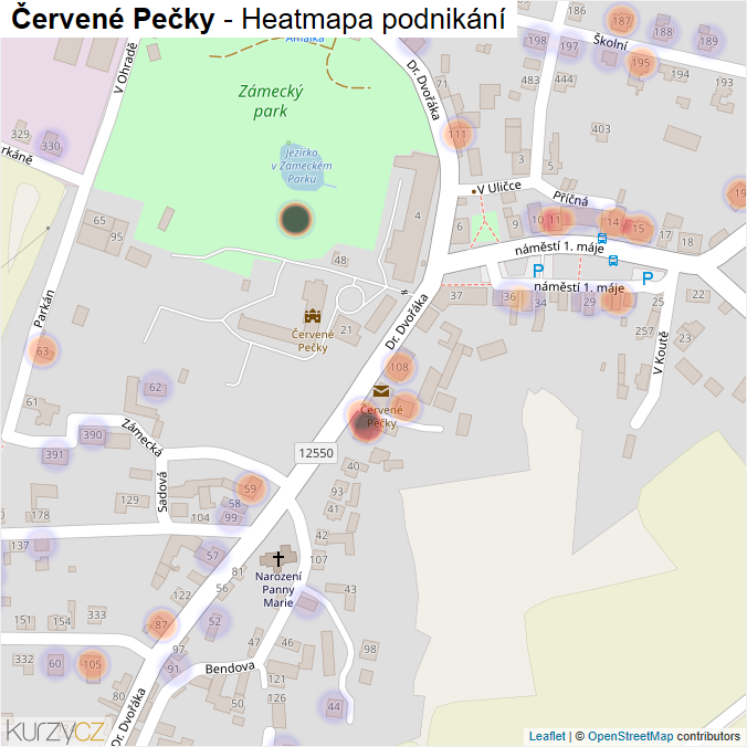 Mapa Červené Pečky - Firmy v části obce.