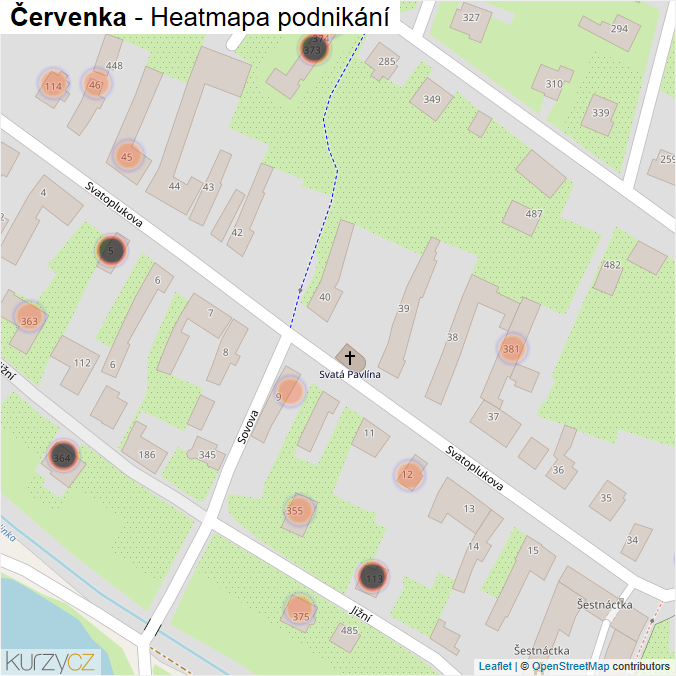 Mapa Červenka - Firmy v obci.