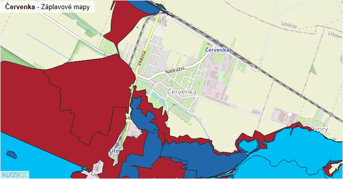 Červenka - záplavové mapy stoleté vody