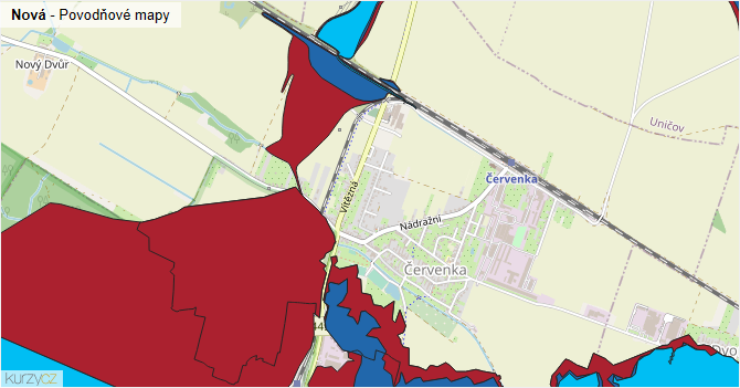Nová - záplavové mapy stoleté vody