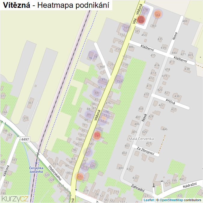 Mapa Vítězná - Firmy v ulici.